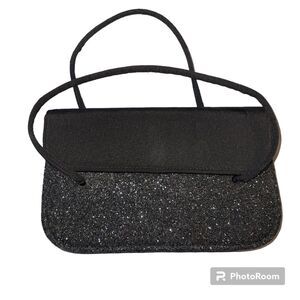 Vintage Womens Handbag Clutch Small Black Glitter Sparkle Formal Party Classic